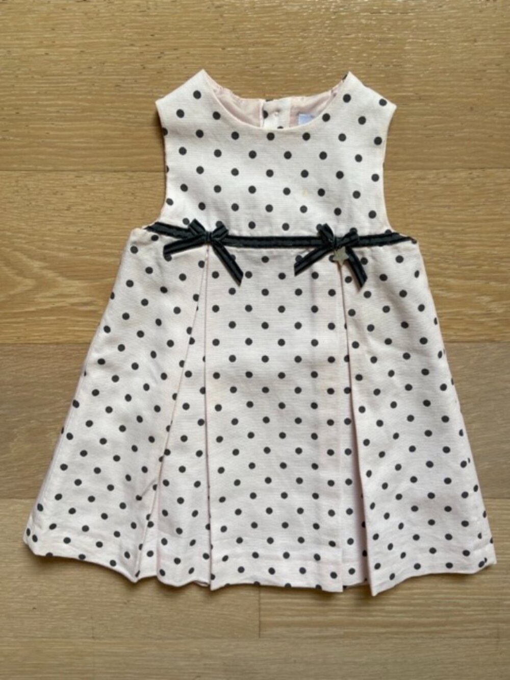 Tartine et Chocolat Baby Dress 18M, Pale Pink with grey polka dots, grey velvet